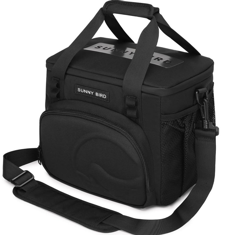 SUNNY BIRD 12L Large Insulated Lunch Bag Leakproof and Foldable Lunch Cooler Box for Women Adult and Men Fits 18 Cans Black 01