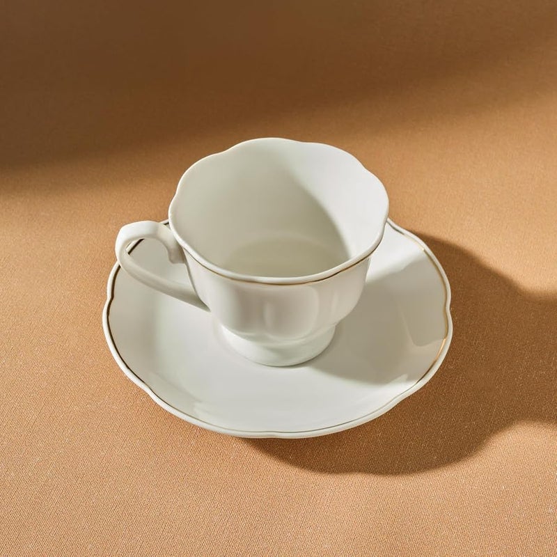 Karaca Çan Porcelain Espresso Turkish Coffee Cup Set of 6, 12 Piece, 90ml, Cup and Saucers, Espresso Cups, Small Coffee Cups, White Gold - Image 2