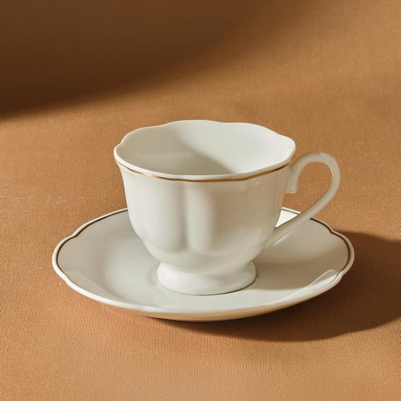 Karaca Çan Porcelain Espresso Turkish Coffee Cup Set of 6, 12 Piece, 90ml, Cup and Saucers, Espresso Cups, Small Coffee Cups, White Gold - Image 3
