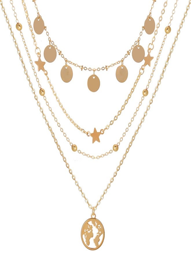 Peora Gold Plating Moon Star Necklace for Women Teens Trendy Multilayer Western Neckpiece Chain - Image 1