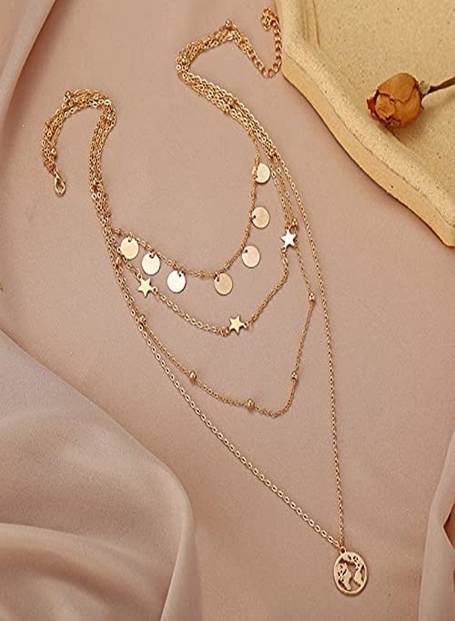 Peora Gold Plating Moon Star Necklace for Women Teens Trendy Multilayer Western Neckpiece Chain - Image 3