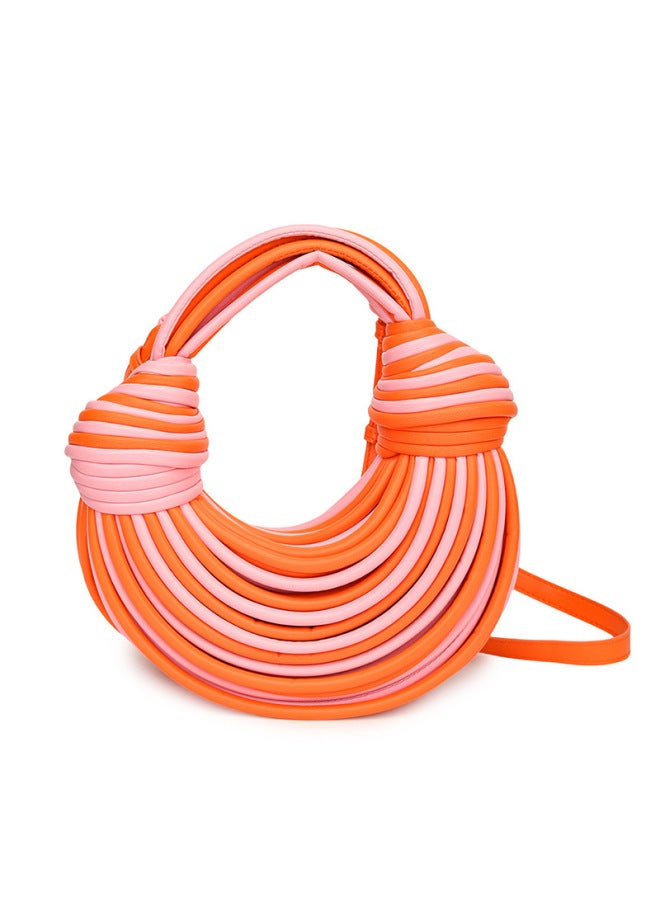 Ordinary Creative Noodles Niche Handmade Woven Bread Women's Crossbody Bag Shoulder Underarm Bag Handbag-Color:Orange And Pink Color Matching - Image 1