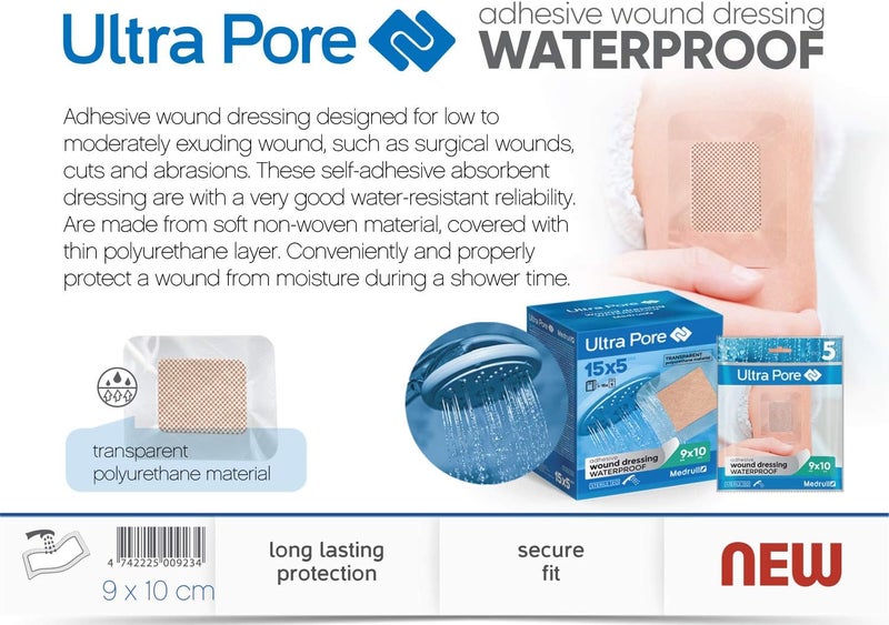 MEDRULL Ultra Pore Sterile Transparent Waterproof Adhesive Wound Dressing 75 Pieces, 10cm Length x 9cm Width - Image 2