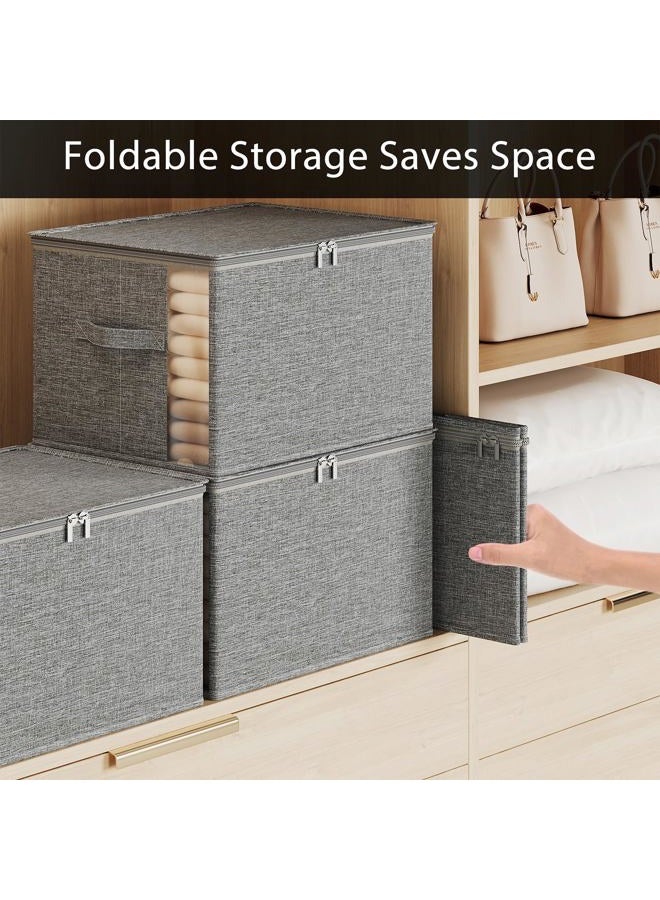 KitHero Clothes Storage Bins with Sturdy Frames, Foldable Fabric Clothing Organizer Box for Moving, Sweater Storage Cube with Lids and Zipper, Linen Closet Storage Bags for Blankets, Clothes, Sheet - Image 4