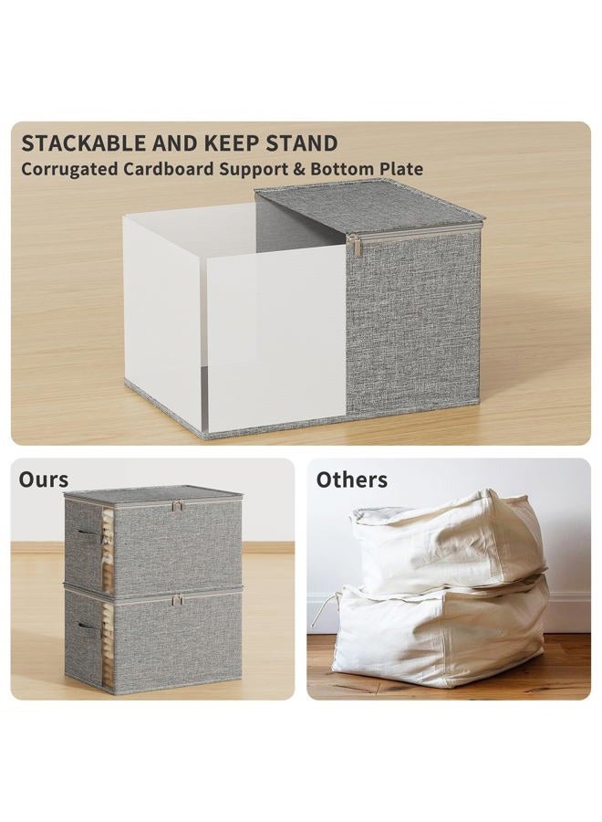 KitHero Clothes Storage Bins with Sturdy Frames, Foldable Fabric Clothing Organizer Box for Moving, Sweater Storage Cube with Lids and Zipper, Linen Closet Storage Bags for Blankets, Clothes, Sheet - Image 3