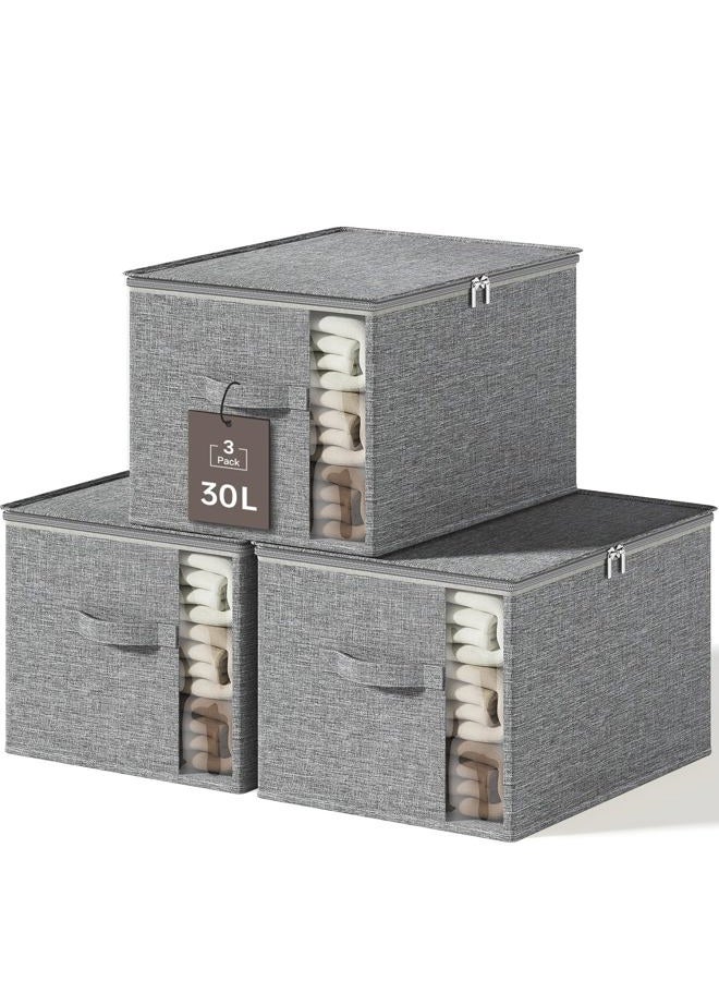 KitHero Clothes Storage Bins with Sturdy Frames, Foldable Fabric Clothing Organizer Box for Moving, Sweater Storage Cube with Lids and Zipper, Linen Closet Storage Bags for Blankets, Clothes, Sheet - Image 1