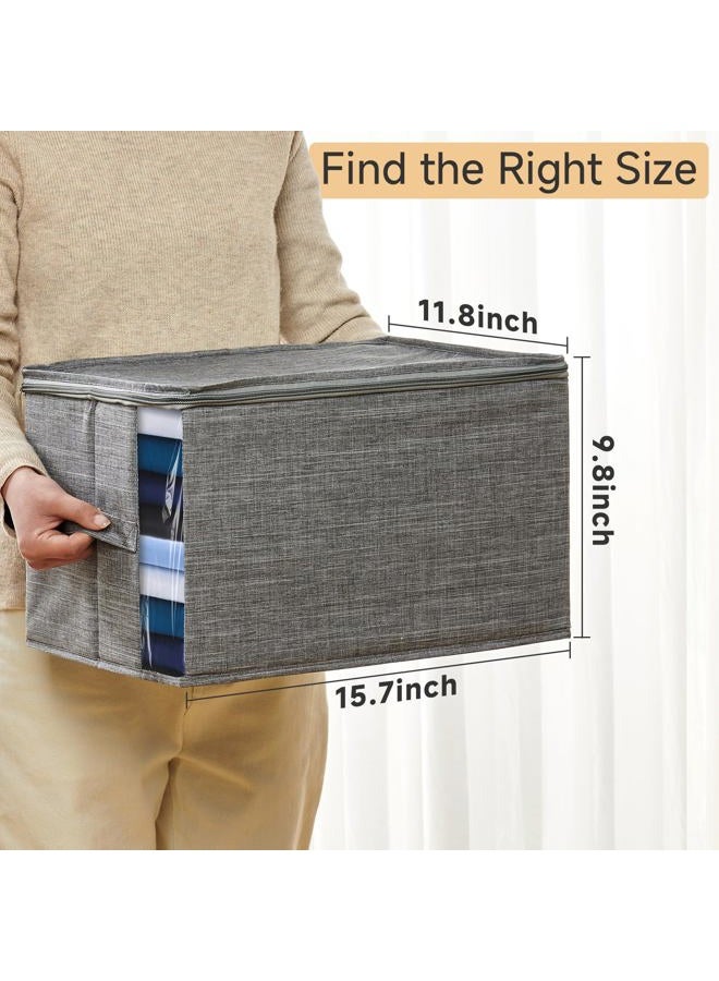 KitHero Clothes Storage Bins with Sturdy Frames, Foldable Fabric Clothing Organizer Box for Moving, Sweater Storage Cube with Lids and Zipper, Linen Closet Storage Bags for Blankets, Clothes, Sheet - Image 2