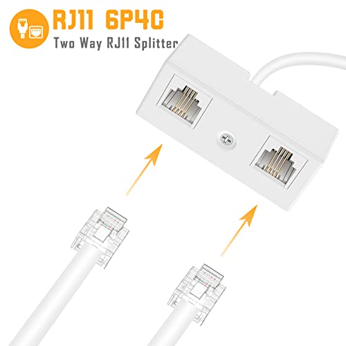 Uvital RJ11 Duplex Wall Jack Adapter Dual Phone Line Splitter, Two Way Telephone Splitters, Male to 2 Female Converter Cable, RJ11 6P4C Telephone Wall Separator for Landline, White, Wired (2 Pack) - Image 5