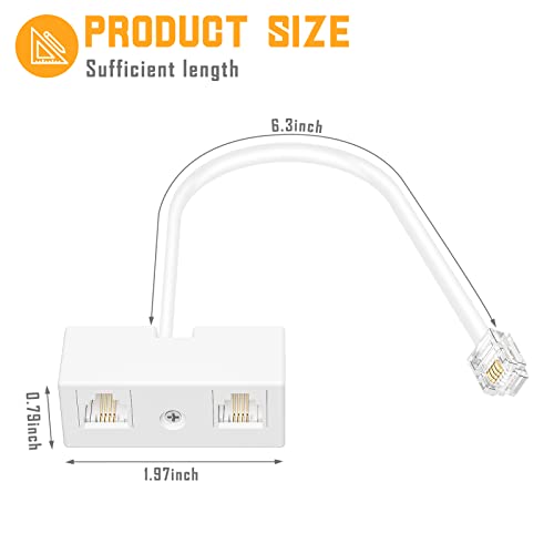 Uvital RJ11 Duplex Wall Jack Adapter Dual Phone Line Splitter, Two Way Telephone Splitters, Male to 2 Female Converter Cable, RJ11 6P4C Telephone Wall Separator for Landline, White, Wired (2 Pack) - Image 2