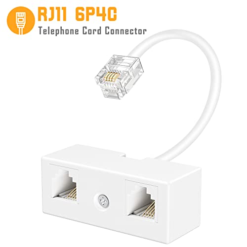 Uvital RJ11 Duplex Wall Jack Adapter Dual Phone Line Splitter, Two Way Telephone Splitters, Male to 2 Female Converter Cable, RJ11 6P4C Telephone Wall Separator for Landline, White, Wired (2 Pack) - Image 4