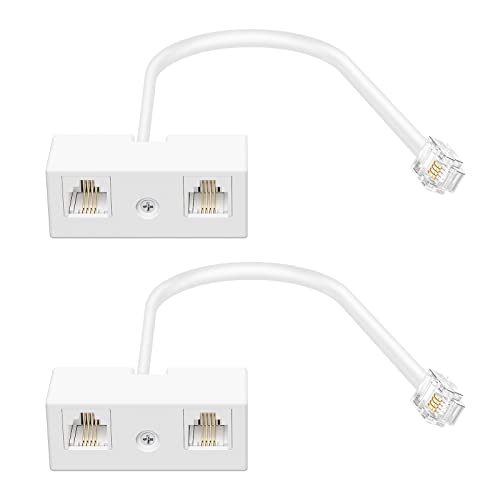 Uvital RJ11 Duplex Wall Jack Adapter Dual Phone Line Splitter, Two Way Telephone Splitters, Male to 2 Female Converter Cable, RJ11 6P4C Telephone Wall Separator for Landline, White, Wired (2 Pack) - Image 1