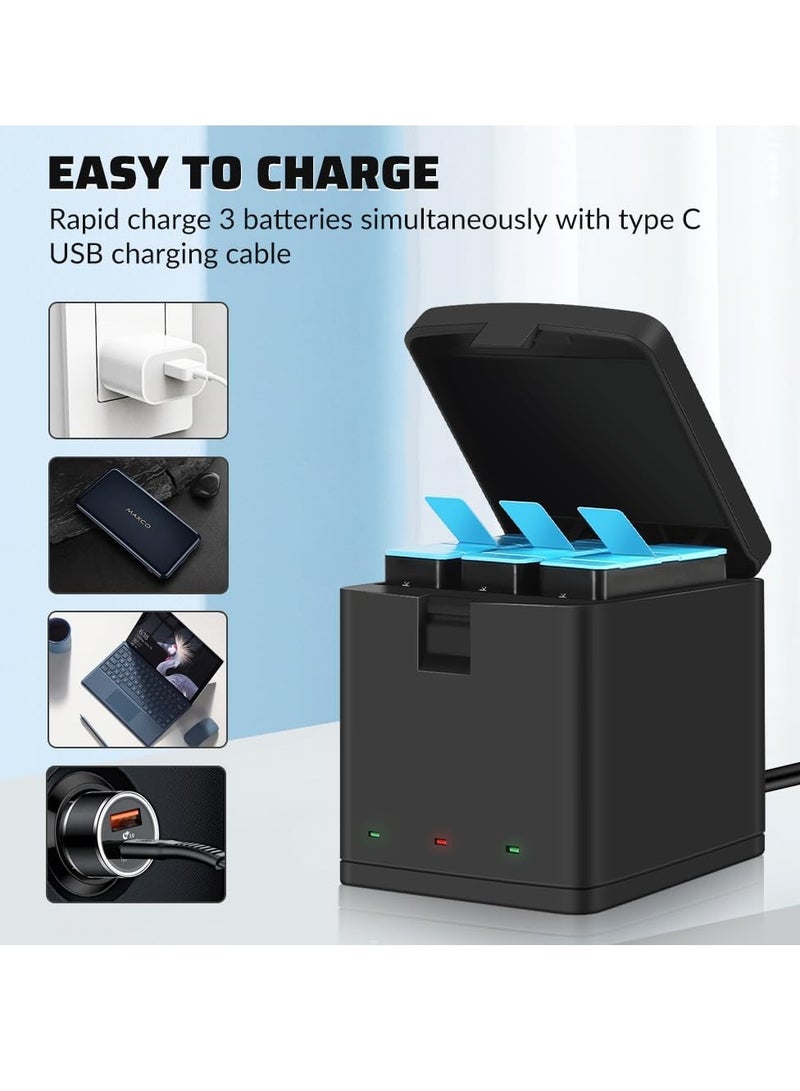 3-Pack 1800mAh Batteries for GoPro Hero 9, 10, 11, 12 with USB Fast Charger and Protective Case - Fully Compatible with Hero 9, 10, 11, 12 Black Models. - Image 3