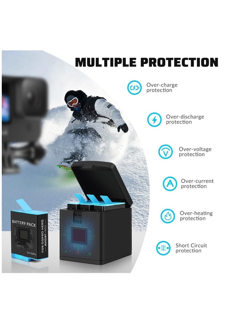 3-Pack 1800mAh Batteries for GoPro Hero 9, 10, 11, 12 with USB Fast Charger and Protective Case - Fully Compatible with Hero 9, 10, 11, 12 Black Models. - Image 4