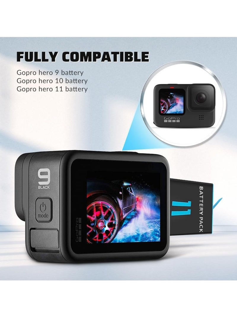 3-Pack 1800mAh Batteries for GoPro Hero 9, 10, 11, 12 with USB Fast Charger and Protective Case - Fully Compatible with Hero 9, 10, 11, 12 Black Models. - Image 2