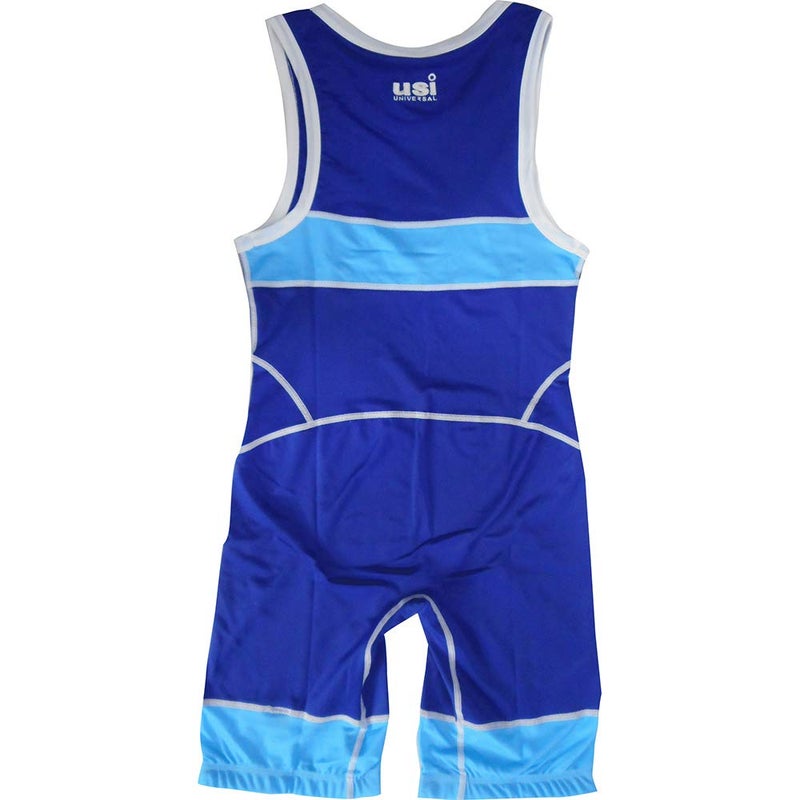 USI UNIVERSAL بدلة مصارعة كومفورتو للرجال والنساء، 419WM بدلة قياسية للرجال والنساء، زي مصارعة من البوليستر (المقاس M، أزرق) - Image 2