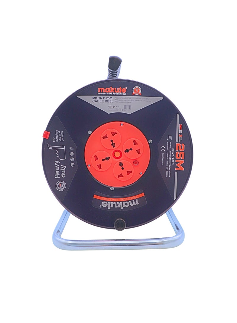 makute 25M Cable Reel with 4 Sockets, 220-240V, 50-60Hz, 1000W/4.5A Wound, 3200W/16A Unwound, 3-Pin Extension Cable Reel, MKCR1125M - Image 1