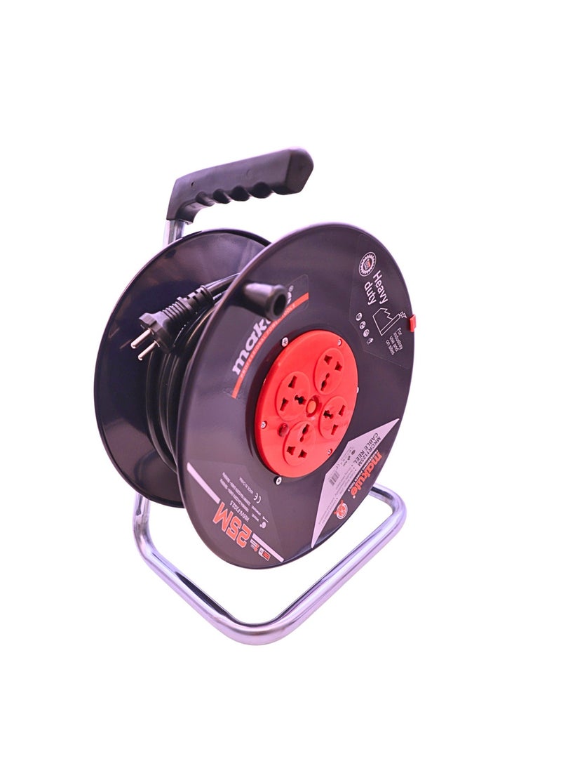 makute 25M Cable Reel with 4 Sockets, 220-240V, 50-60Hz, 1000W/4.5A Wound, 3200W/16A Unwound, 3-Pin Extension Cable Reel, MKCR1125M - Image 4