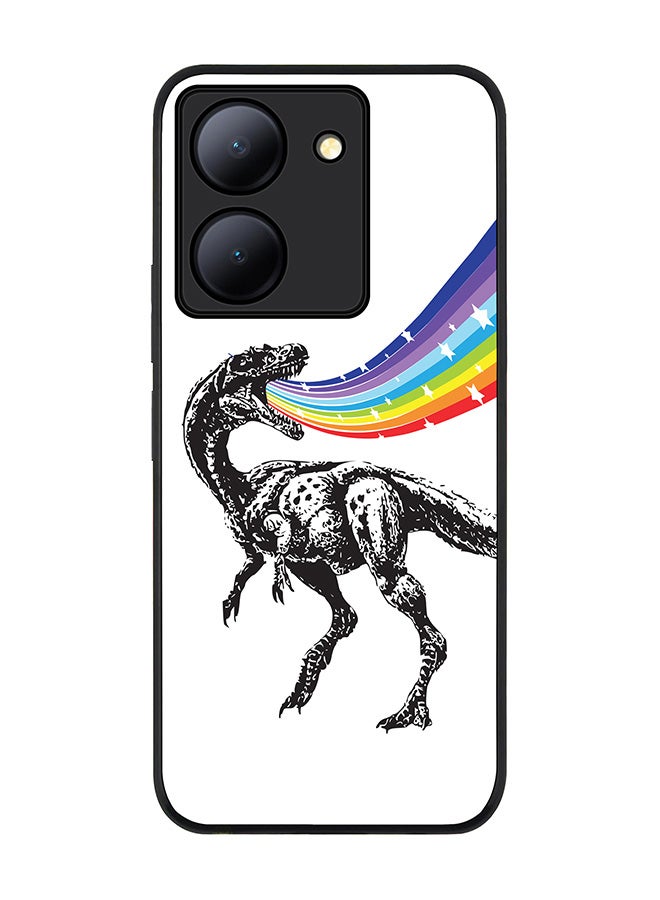 Stylizedd Rugged Black Edge case for Vivo Y27s/ Vivo Y27 5G, Slim fit Soft Case Flexible Rubber Edges Anti Drop TPU Gel Thin Cover - Rainbow Dino - Image 1