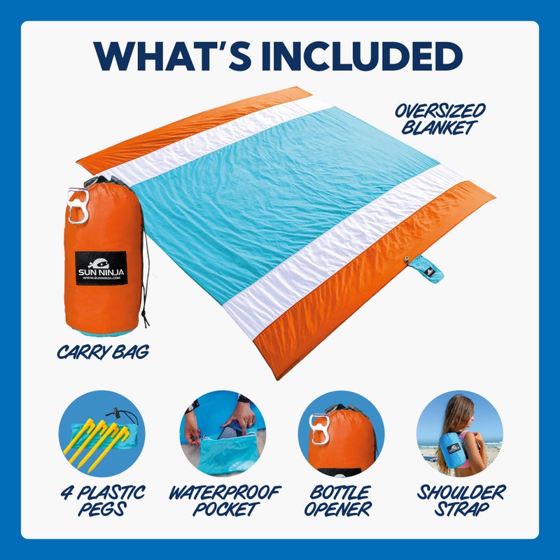 SUN NINJA Sand Proof Beach Blanket - Sand Free Beach Mat, Lightweight & Quick Dry Beach Essentials with Travel Bag, Giant Beach Blanket (10'x9') Perfect for Outdoors, Picnic, Camping & Travel - Image 4