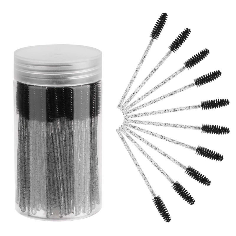 CHEFBEE 100PCS Disposable Eyelash Brush, Mascara Wands Makeup Brushes Applicators Kits for Eyelash Extensions and Eyebrow with Container (Black) - Image 1