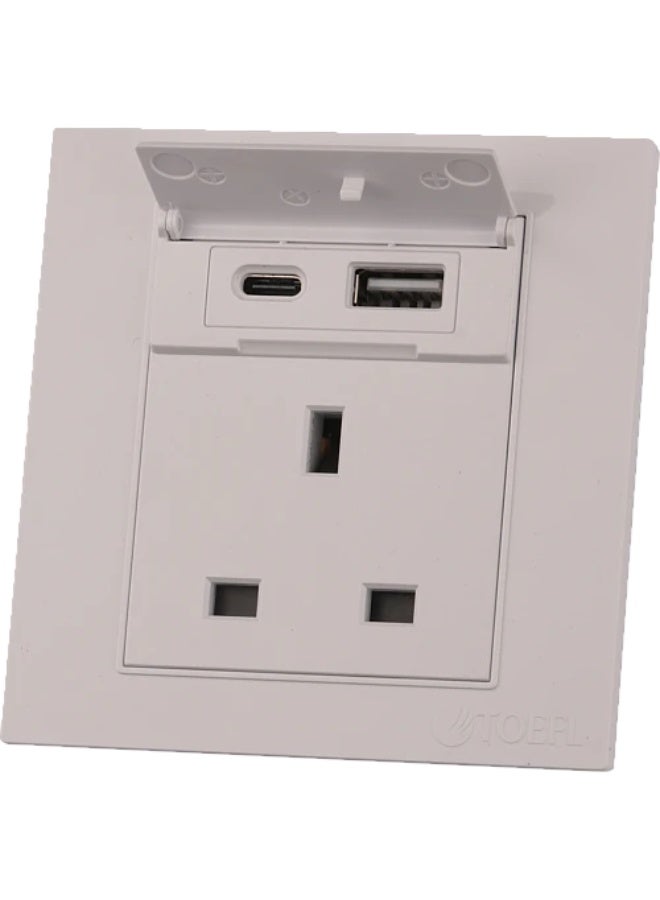 TOEFL Triple socket with USB port and Type-C, plain white color - Image 3