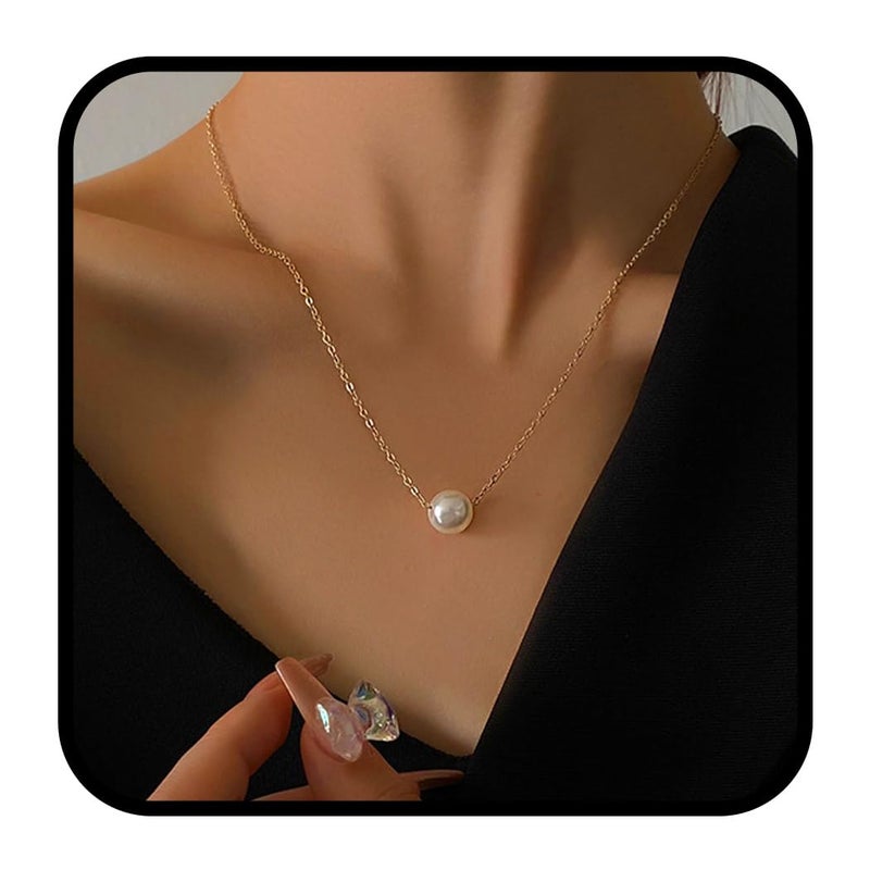 Yalice Tiny Pearl Choker Necklace Chain Short Pendant Necklaces Floating Wedding Bridesmaid Jewelry for Women (Gold)