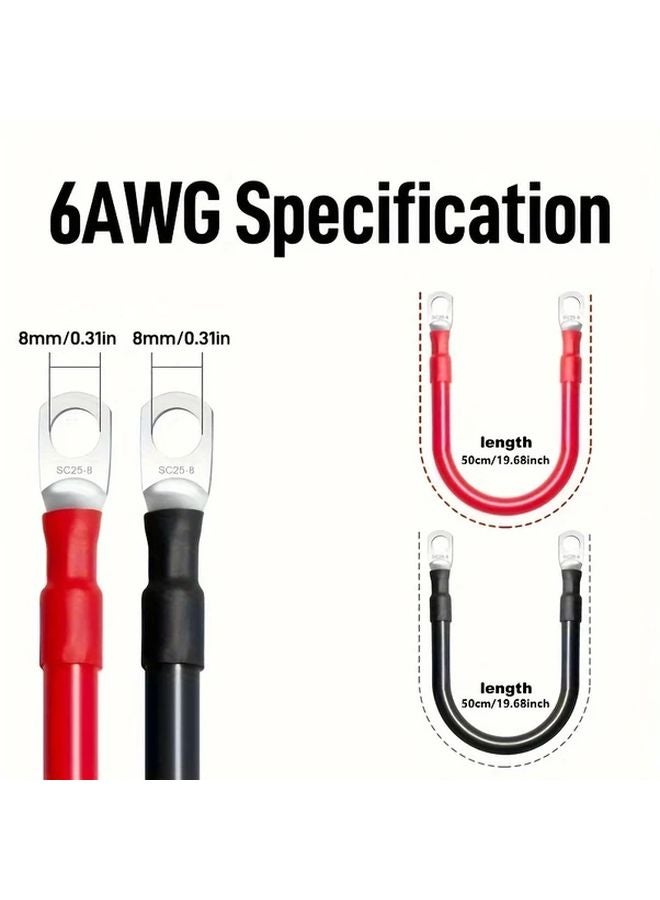 Premium 6AWG Battery Cable Kit 19 68 Inch 2pcs Tinned Copper Power Inverter Wire - Image 1