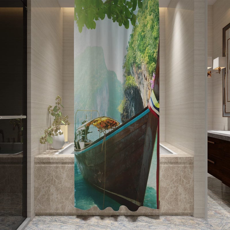 FING ستارة دش الحمام، ستارة حمام مع خطاف، ستارة دش مصممة للحمام، حوض الاستحمام، زينة ستائر حمام زخرفية حديثة (تصميم_31) - Image 2