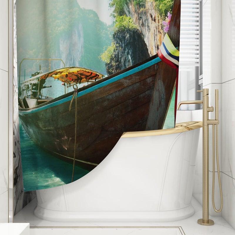 FING ستارة دش الحمام، ستارة حمام مع خطاف، ستارة دش مصممة للحمام، حوض الاستحمام، زينة ستائر حمام زخرفية حديثة (تصميم_31) - Image 1