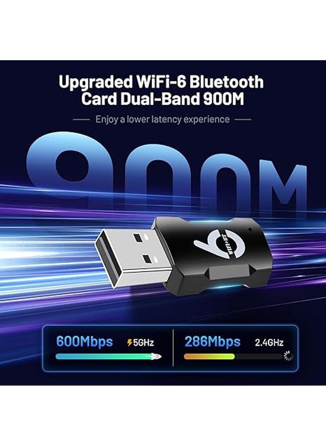 2-in-1 USB WiFi Adapter – Bluetooth WiFi Adapter, 900Mbps 2.4/5GHZ Dual-Band WiFi & Bluetooth Adapter for PC/Laptop/Desktop, Wpa3 No Driver, Mini WiFi 6, USB WiFi Adapter