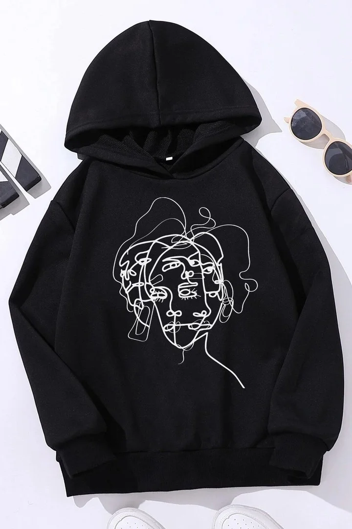 ONLYTRENDWEAR Child Woman One Line Printed Sweatshirt 3-4 Years Old Black
