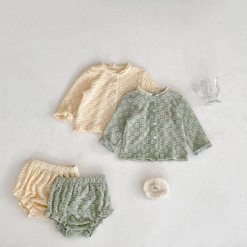 2025 Autumn Baby Girl Soft Suit Flower Jacquard Knitted Long-Sleeved Top + Bread Pants - Image 5
