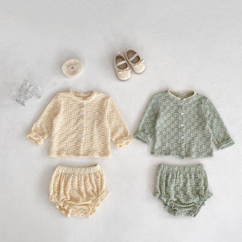 2025 Autumn Baby Girl Soft Suit Flower Jacquard Knitted Long-Sleeved Top + Bread Pants - Image 3