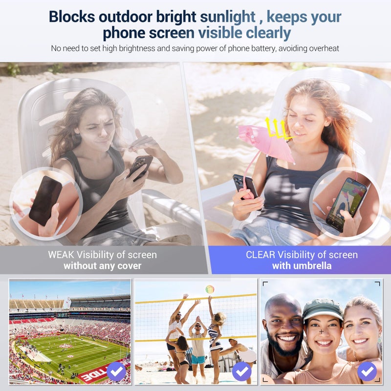 Kiorafoto Magnetic Phone Umbrella for Sun,Outdoor Phone Sun Shade Shield with Flexible Angle Design & Rotatable Phone Ring,Umbrella for iPhone 17 Air 16 15 14 13 Pro Max Plus,Mag-Safe Case &All Phone Anti-Glare - Image 4