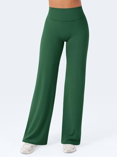 VOYJOY Straight Leggings Bottoms Wide Leg Pants for Women 29"/ 31.5"/33"/35" High Waist Stretch Casual Sweatpants Dark Green - Image 5