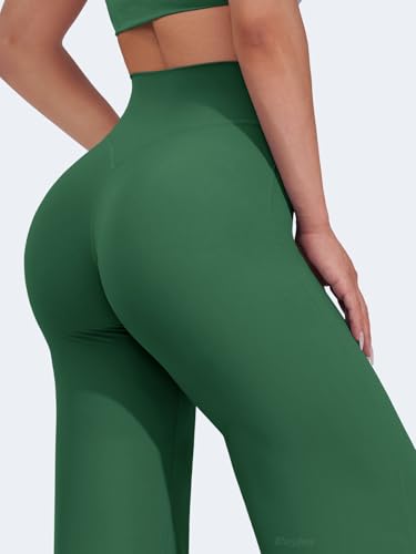 VOYJOY Straight Leggings Bottoms Wide Leg Pants for Women 29"/ 31.5"/33"/35" High Waist Stretch Casual Sweatpants Dark Green - Image 3