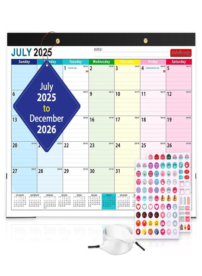 تقويم 2026 مع ملصقات وغطاء شفاف مقاوم للماء، تقويم 18 شهرًا يمتد حتى ديسمبر 2026، مقاس 17 × 12 بوصة، منظم شهري ملون - Image 1
