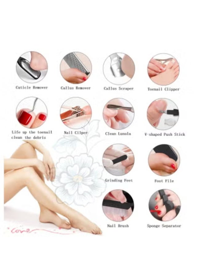 آر اي مجموعة أدوات باديكير 21 في 1 مجموعة العناية بالقدم من الفولاذ المقاوم للصدأ مجموعة العناية بالقدم ومجموعة إزالة الجلد الميت مجموعة مبرد القدم مزيل مسامير القدم للرجال والنساء أثناء السفر - Image 5