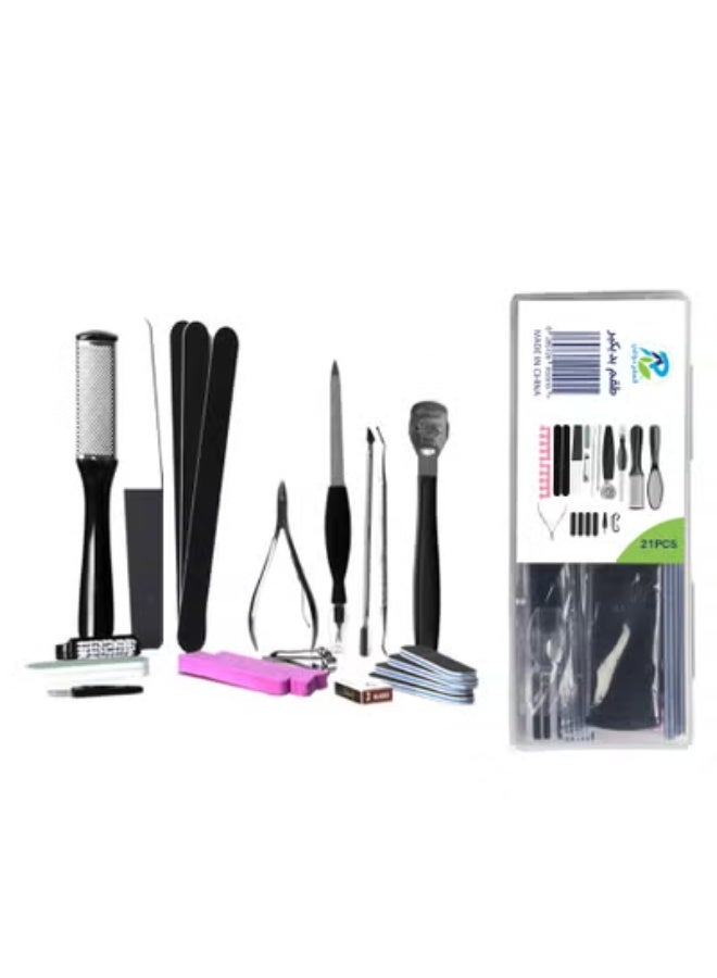 آر اي مجموعة أدوات باديكير 21 في 1 مجموعة العناية بالقدم من الفولاذ المقاوم للصدأ مجموعة العناية بالقدم ومجموعة إزالة الجلد الميت مجموعة مبرد القدم مزيل مسامير القدم للرجال والنساء أثناء السفر - Image 2