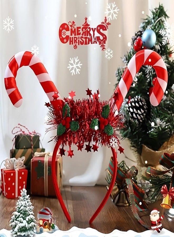 HIPIHOM 2Pcs Christmas Headbands Light Up Candy Cane Headband Glowing New Years Headpiece Novelty Headwear for Holiday Christmas Party Favors - Image 2