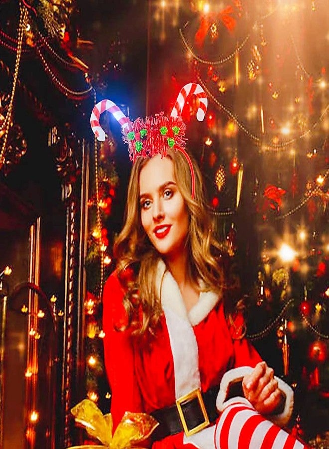 HIPIHOM 2Pcs Christmas Headbands Light Up Candy Cane Headband Glowing New Years Headpiece Novelty Headwear for Holiday Christmas Party Favors - Image 4