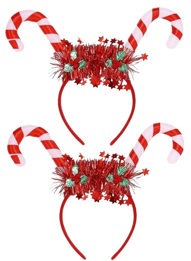 HIPIHOM 2Pcs Christmas Headbands Light Up Candy Cane Headband Glowing New Years Headpiece Novelty Headwear for Holiday Christmas Party Favors - Image 1