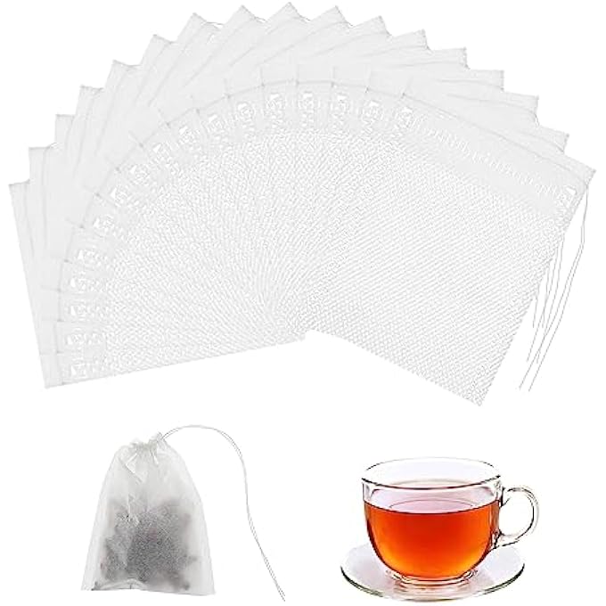 YEESON 300 Pcs Tea Filter Bags Disposable Empty Tea Bags White Cotton Drawstring Sealed Filter Tea Bags For Tea Coffee Herbs Spices Soup Flavour Packs Etc Plain Fine Fabric Drawstring Ba - Image 1