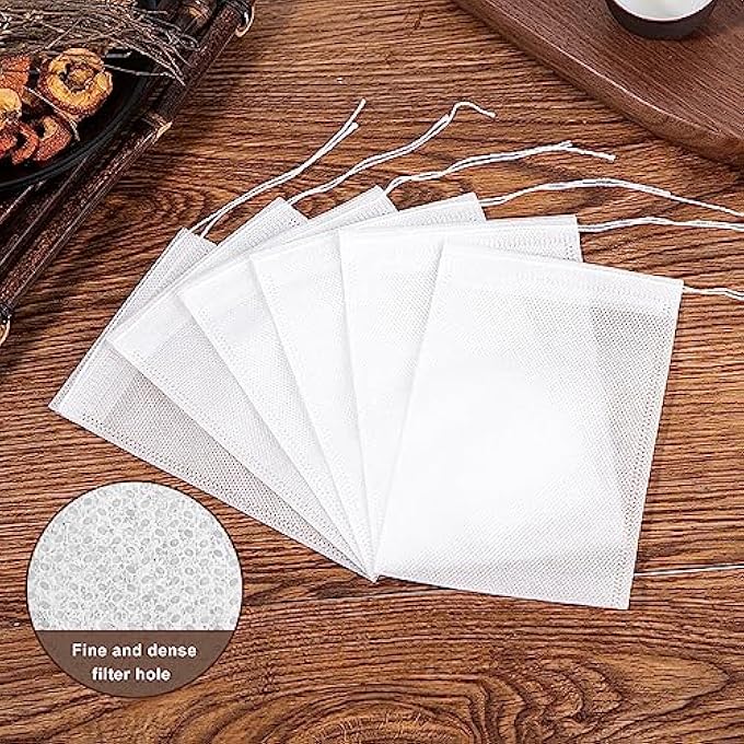 YEESON 300 Pcs Tea Filter Bags Disposable Empty Tea Bags White Cotton Drawstring Sealed Filter Tea Bags For Tea Coffee Herbs Spices Soup Flavour Packs Etc Plain Fine Fabric Drawstring Ba - Image 5