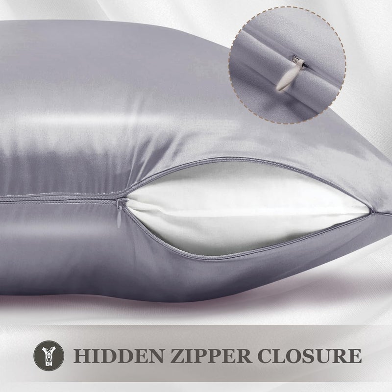 Adubor Silk Pillowcase - 100% Pure Mulberry Silk  23 Momme 6A Grade Fibers  900 Thread Count  Silk Pillow Cases for Hair and Skin Health  with Hidden Zipper (Standard 20''?26''  Light Gray  1PC) - Image 4