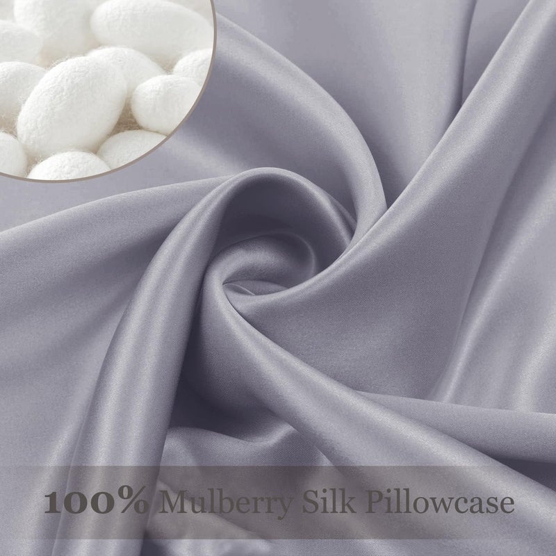 Adubor Silk Pillowcase - 100% Pure Mulberry Silk  23 Momme 6A Grade Fibers  900 Thread Count  Silk Pillow Cases for Hair and Skin Health  with Hidden Zipper (Standard 20''?26''  Light Gray  1PC) - Image 3