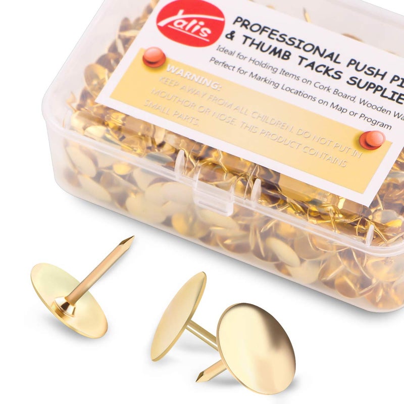 Yalis Thumb Tacks 500count 38inch Steel Roundness Push Pins Office Tacks for Corkboard Gold