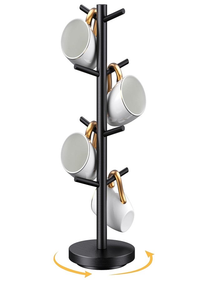 Elerator Coffee Mug Holder Tree, Upgraded 360° Rotated Coffee Cup Holder for Counter, Wood Coffee Mug Tree, Coffee Mug Rack with 8 Hooks, Coffee Mug Organizer Station, Mug Stand Coffee Bar Accessories, Black - Image 3