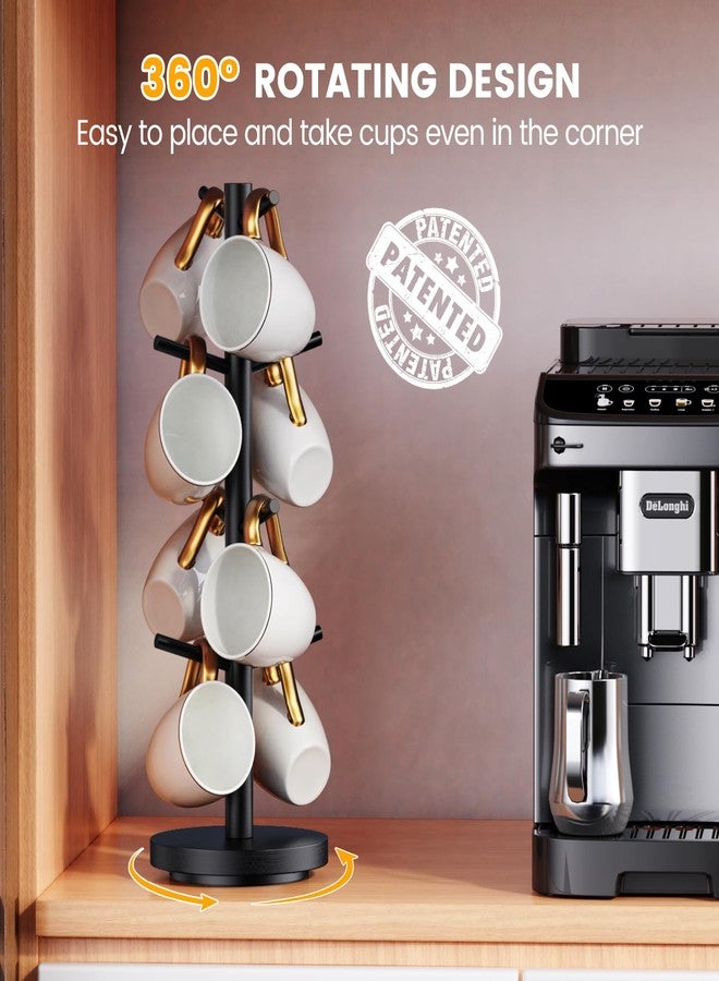 Elerator Coffee Mug Holder Tree, Upgraded 360° Rotated Coffee Cup Holder for Counter, Wood Coffee Mug Tree, Coffee Mug Rack with 8 Hooks, Coffee Mug Organizer Station, Mug Stand Coffee Bar Accessories, Black - Image 2