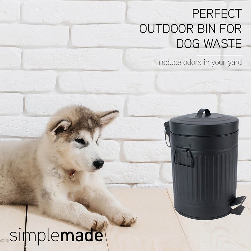 SIMPLEMADE Round Step Trash Can, Stainless Steel with Lid, Small Metal Wastebasket/Garbage Can for Bathroom, Office, Black, 5 Liter / 1.3 Gallon - - Image 2